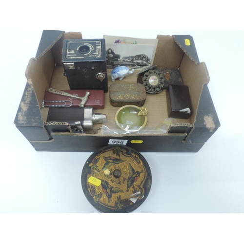 996 - Box of Collectable Items - Old Tins, Camera Etc