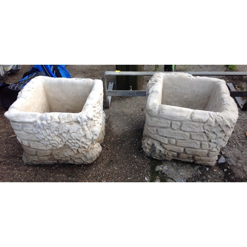 535B - Pair of Concrete Garden Planters - Brick and Ivy Leaf Design