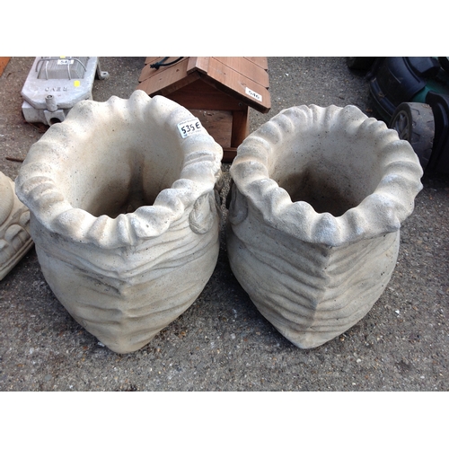 535E - Pair of Concrete Garden Planters - Sack Design