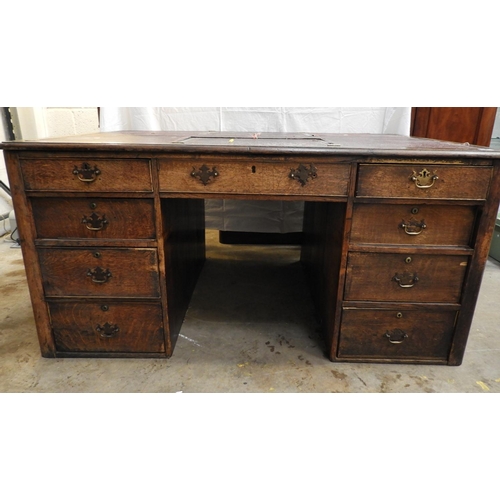 2 - Victorian Oak Partners Desk with Brass Drop Handles - A/F - 64x 40x 31