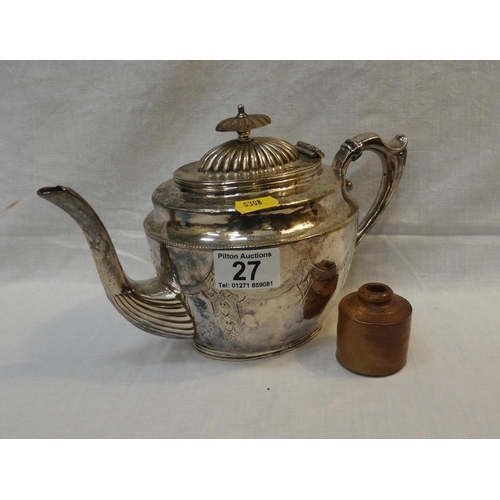 27 - Silver Plated Teapot and Stoneware Ink Pot