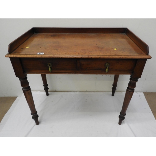 303 - Victorian Mahogany Writing Table on Turned Legs with Two Drawers - 36x 20x 30