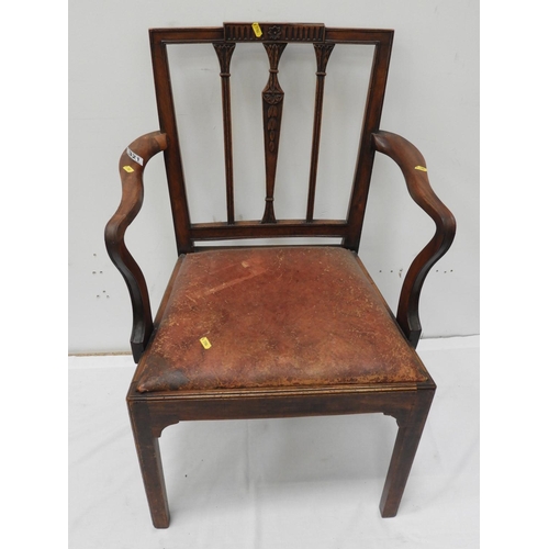 321 - 19th Century Victorian Mahogany Carver Dining Chair with Leather Drop In Seat