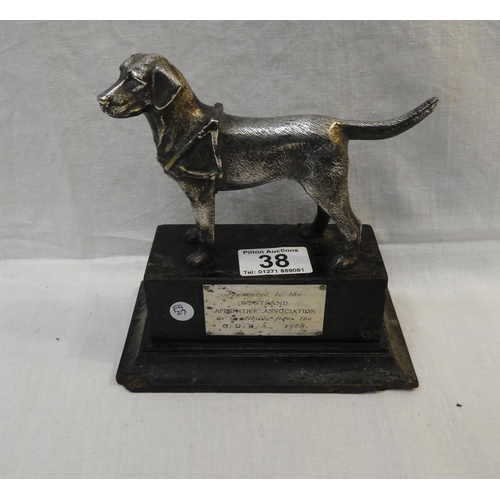 38 - Silver Plated Labrador on Wooden Plinth