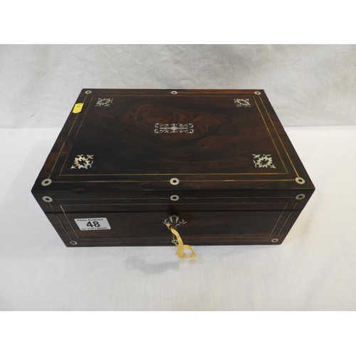 48 - Rosewood Jewellery Box with Key and Mother of Pearl Inlay