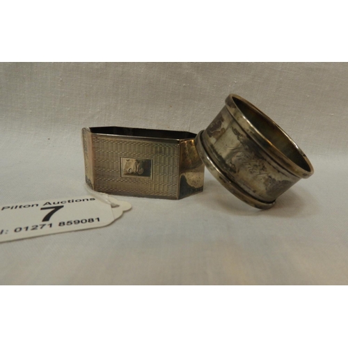 7 - 2x Silver Napkin Rings - Monogrammed Michael and M - 37gms