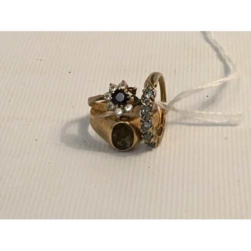 9 - 3x 9ct Gold Rings - one Unmarked - 6.5gms