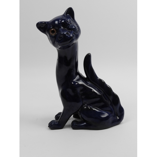 40 - Blue Glazed Torquay Winking Cat - 11” High