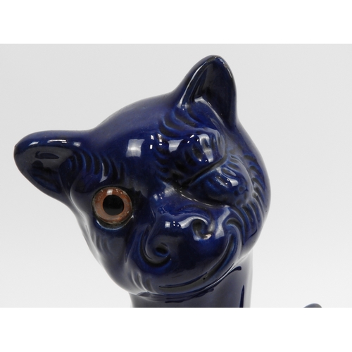 40 - Blue Glazed Torquay Winking Cat - 11” High