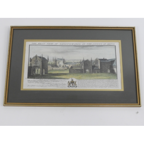 605 - Framed Coloured Print - The West View of Tavistock Abbey