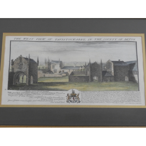 605 - Framed Coloured Print - The West View of Tavistock Abbey