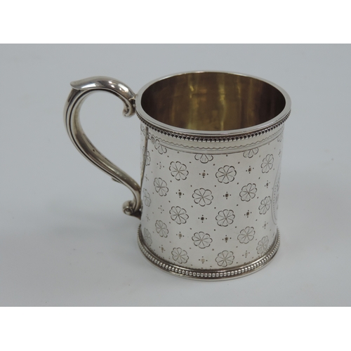 36 - Victorian Silver Christening Mug - Engraved with Flower Petals - London 1868 - 3