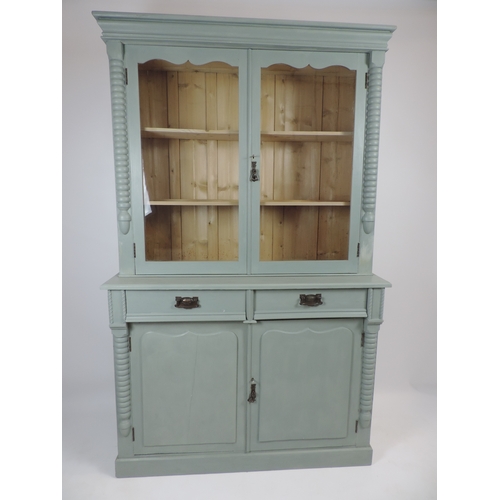 7 - Victorian Painted Pine Glazed Dresser with Keys - 48x 17x 78