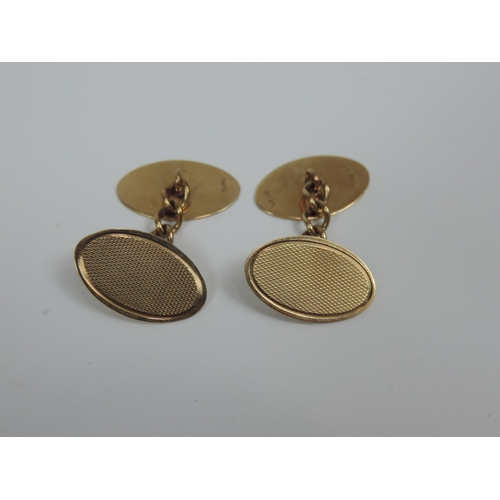 50 - 9ct Gold Cuff Links with Engine Turned Decoration - 6.3gms