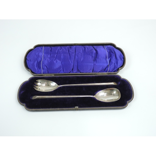 27 - Good Quality Boxed Silver Salad Servers - 1908