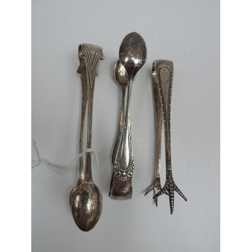 56 - 3x Silver Sugar Tongs/Nips