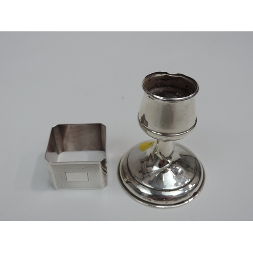 69 - Sterling Silver Dwarf Candlestick and Napkin Ring - Both Birmingham Hallmarked