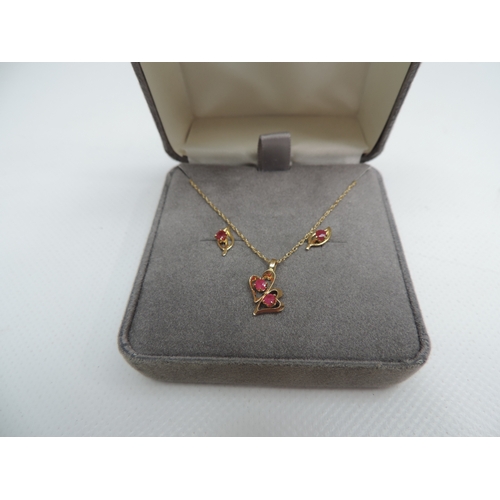 70 - 14ct Yellow Gold Necklace and Earrings Set with Rubies