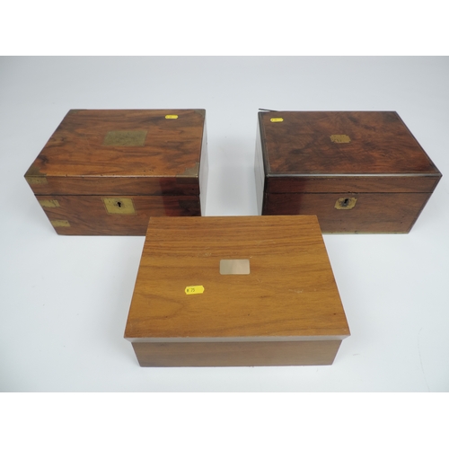 481 - 2x Victorian Walnut Writing Slopes and Later Jewellery Box