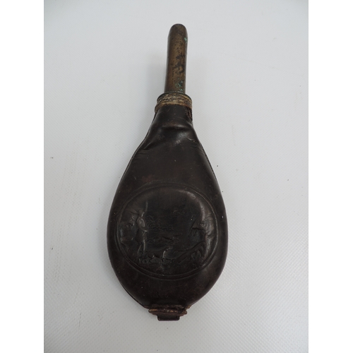 456 - Embossed Leather Musket Powder Flask