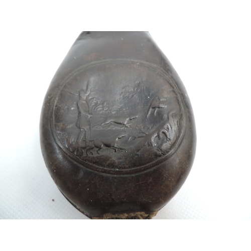 456 - Embossed Leather Musket Powder Flask