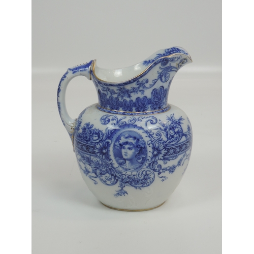 84 - Large Royal Doulton Burslem Blue and White Washstand Jug