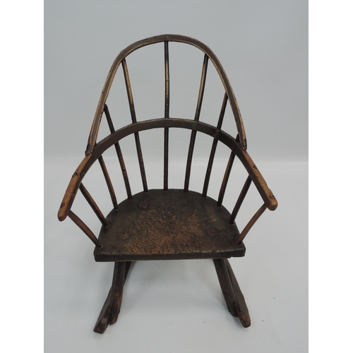 206 - Early Ash and Elm Country Chair with Original Paint - Damage to arm (break)