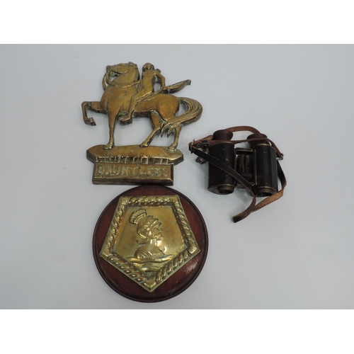 459 - Brass Plaques and Pair of Field Glasses