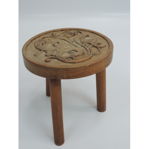 203 - Small Carved Three Legged Walnut Stool