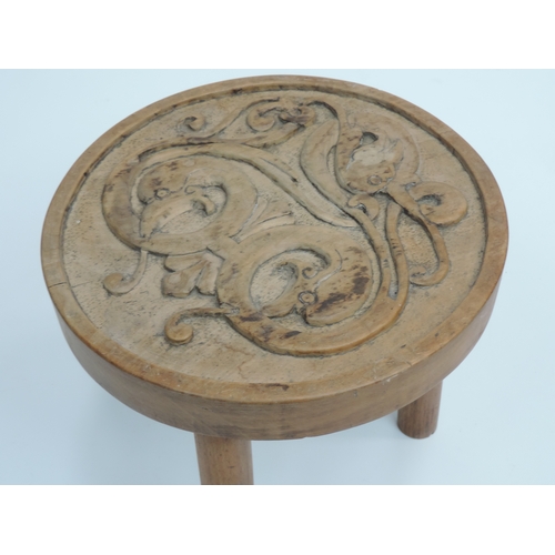 203 - Small Carved Three Legged Walnut Stool