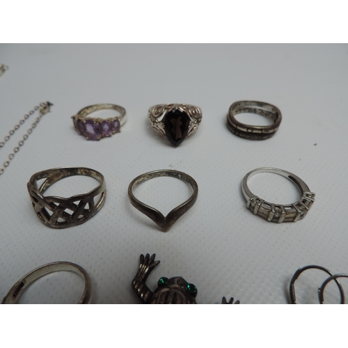 181 - Quantity of Silver Jewellery - 8x Silver Rings, 4x Pairs of Silver Earrings, 2x Necklaces and 1x Bro... 