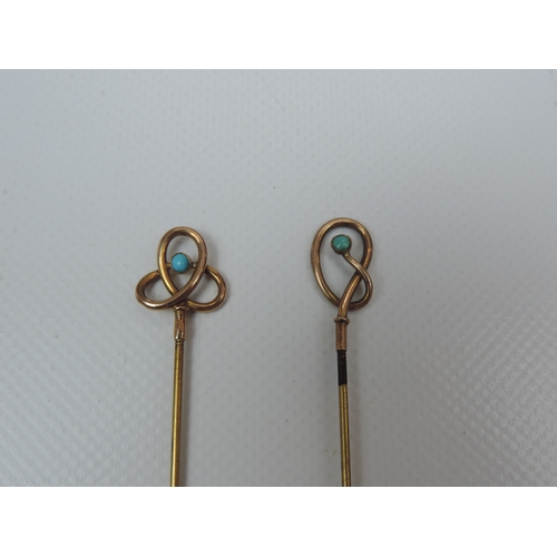 187 - Pair of Art Nouveau Hat Pins with 9ct Gold Head Set with Turquoise