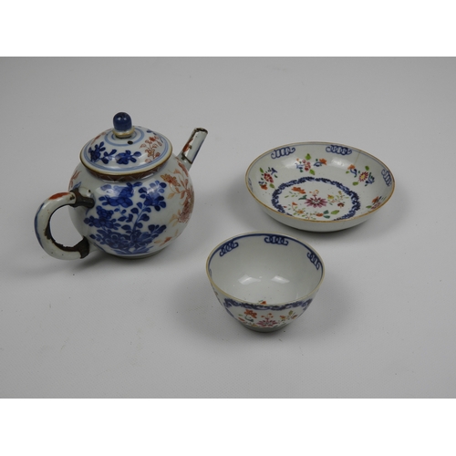 258 - Oriental Teapot with Unrelated Tea Bowl and Saucer