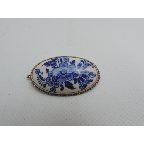 196 - Silver Mounted Delft Plaque Brooch