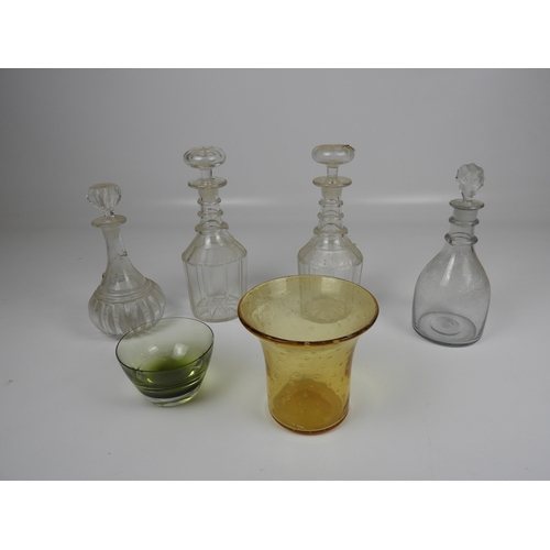 103 - 4x Cut Glass Decanters and 2x Coloured Glass Vases/Dishes