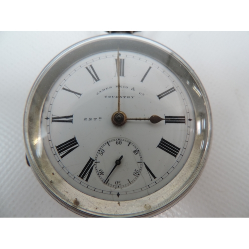 182 - Birmingham Silver James Reid & Co Pocket Watch - with Key