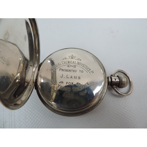 191 - Birmingham Silver Cased Pocket Watch - Imperial Chemical Industries Presented for 25yrs Service - 19... 