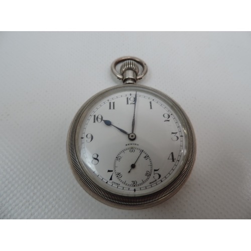 188 - Silver Zenith Pocket Watch - Seen Working, Dated on Back 1925