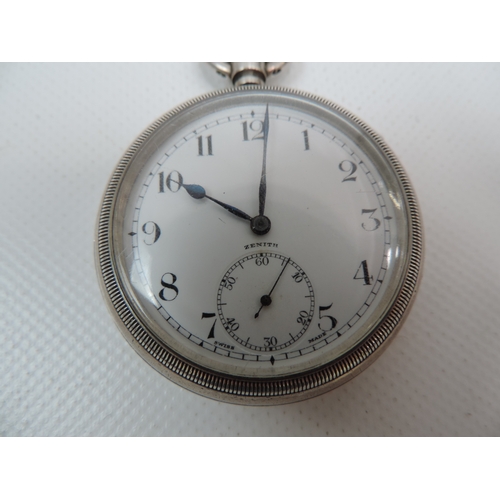 188 - Silver Zenith Pocket Watch - Seen Working, Dated on Back 1925