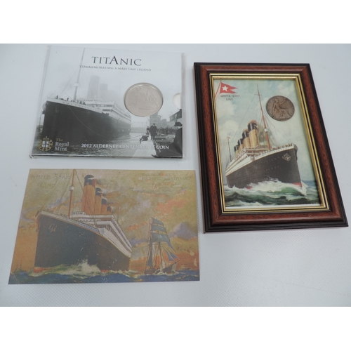 132 - Titanic Memorabilia - To Include 1912 Penny and 2012 £5 Coin