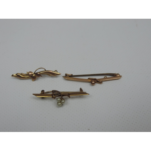 215 - 2x 9ct Gold Bar Brooches and 1x Other