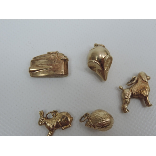 214 - 5x 9ct Yellow Gold Charms