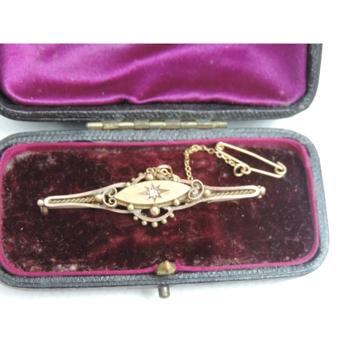 242 - A 15ct Gold Late Victorian Bar Brooch, with Clear Inset Stone, Safety Chain and Pin, Together with i... 