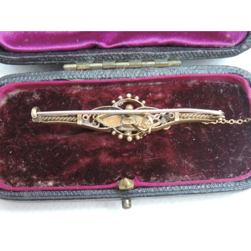 242 - A 15ct Gold Late Victorian Bar Brooch, with Clear Inset Stone, Safety Chain and Pin, Together with i... 