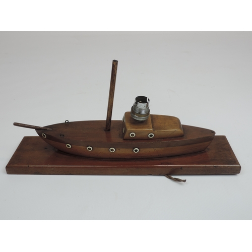 105 - A Vintage Wooden Boat Lamp Base Carved in the Form of a Boat with a Vintage Lamp Fitting on Top - Ap... 