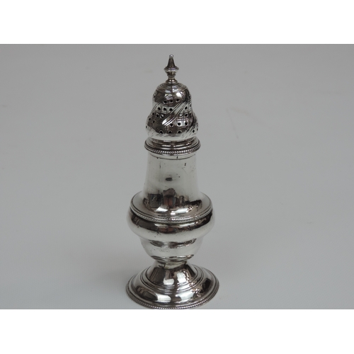 15 - An Early George III Silver Sugar Caster, Plain Baluster Form, Bead Borders and Engraved with a Crest... 