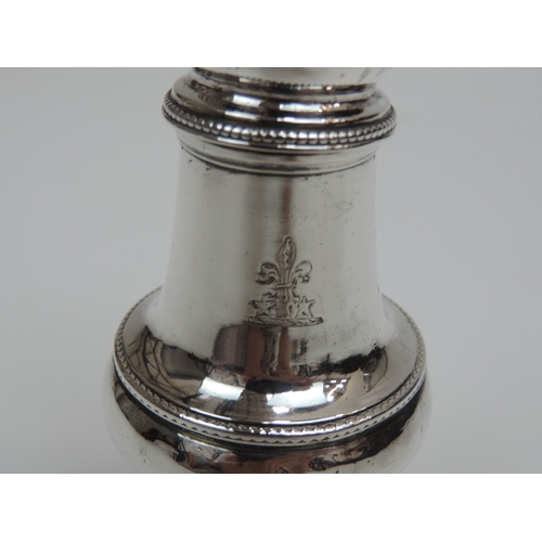 15 - An Early George III Silver Sugar Caster, Plain Baluster Form, Bead Borders and Engraved with a Crest... 