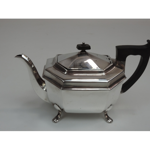 268 - An Art Deco Silver Tea Set - Teapot, Milk & Sugar Canted Rectangular Form Standing on Four Lions Paw... 