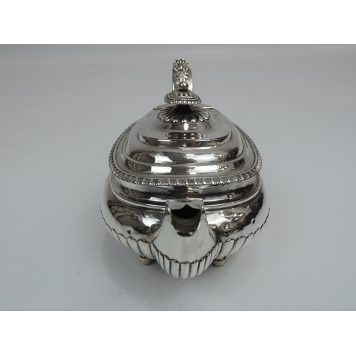 266 - A George III Provincial Silver Teapot, with Part-Fluted Decoration to Body and Hinged Cover and Init... 