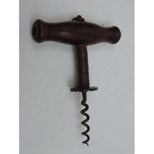 38 - 2x Antique Button Corkscrews with Coco Bolo Wooden Handles, Both c1840 - One has a Tulip Shaped Cork... 